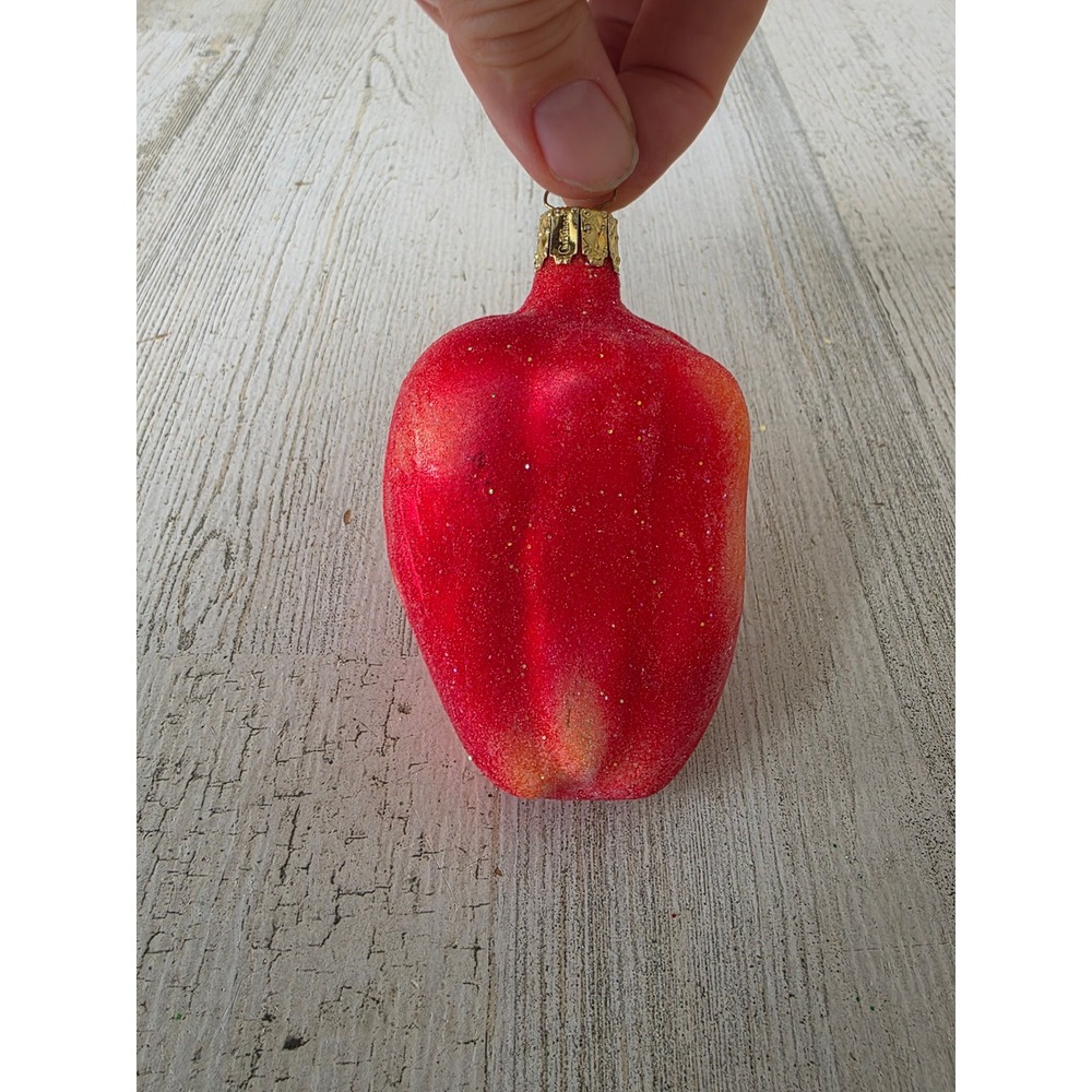 Vintage Christborn glitter bell pepper vegetable fruit kitchen glass ornament‎